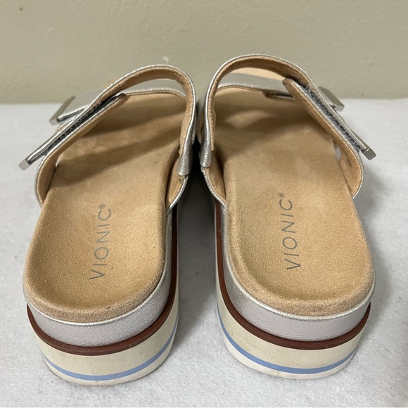 Vionic Brandie Silver Dual Strap Plaform Slide Sandal Shoes Comfort Wms US 7.5 - Picture 4 of 11
